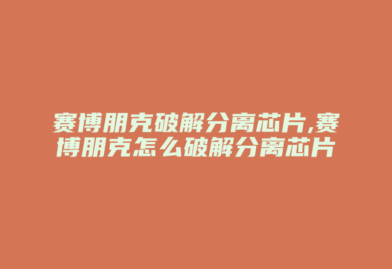 赛博朋克破解分离芯片,赛博朋克怎么破解分离芯片-加密狗模拟网